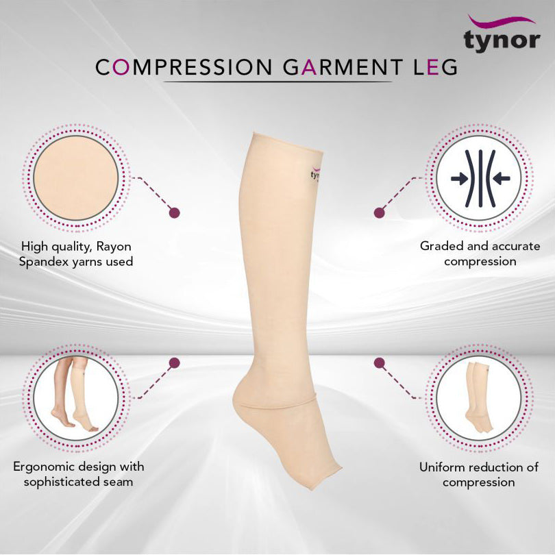 Tynor Compression Stockings Below Knee Open Toe I80 | Class 2 Pair