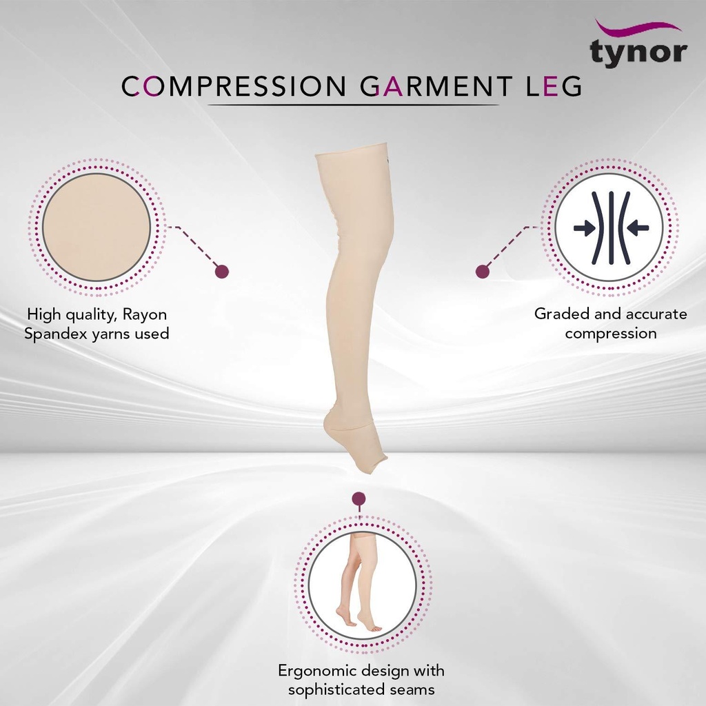 Tynor Compression Stocking Mid Thigh Open Toe I78 | Class 2 Pair