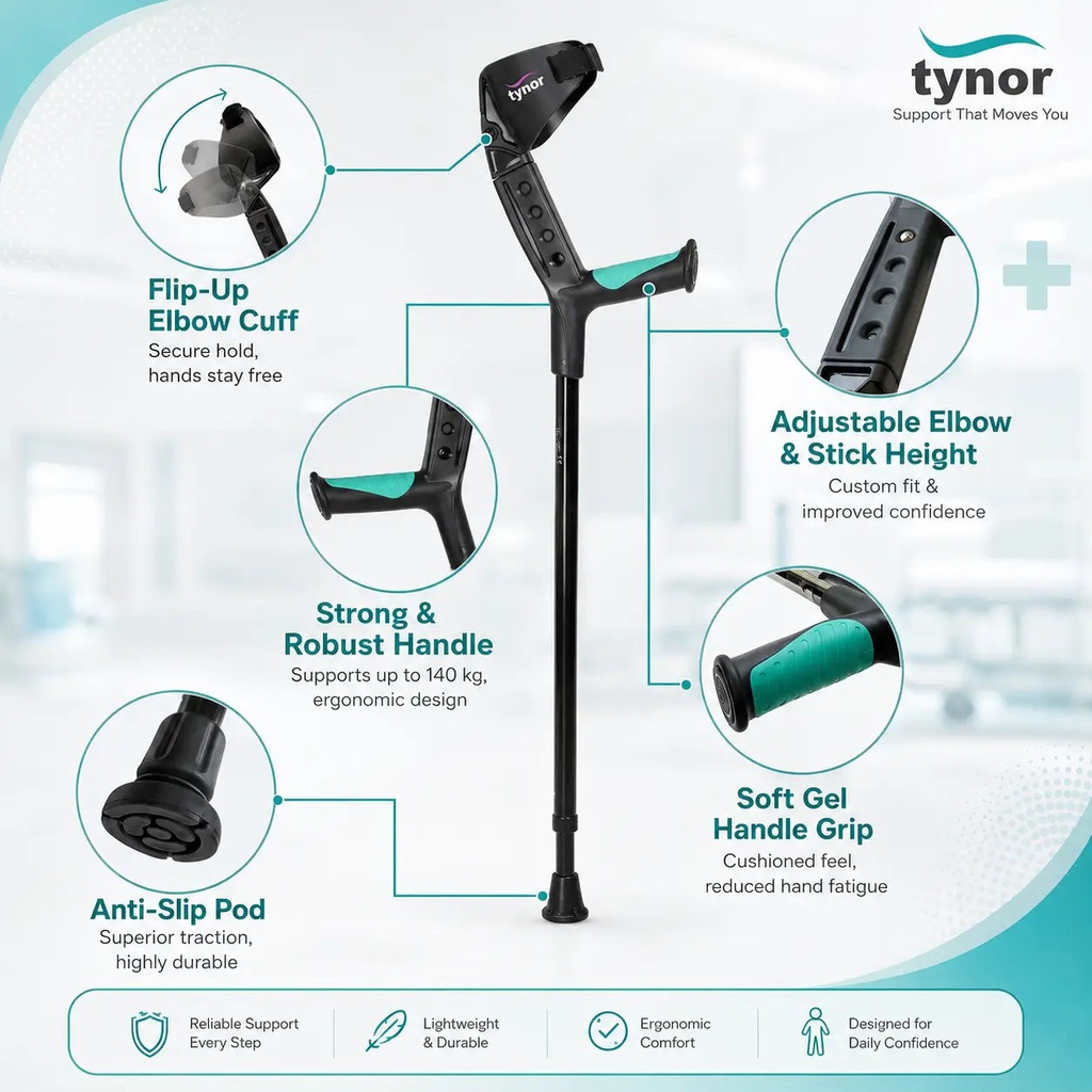 Tynor Elbow Crutch Adjustable L13 | Aluminium Forearm Crutch