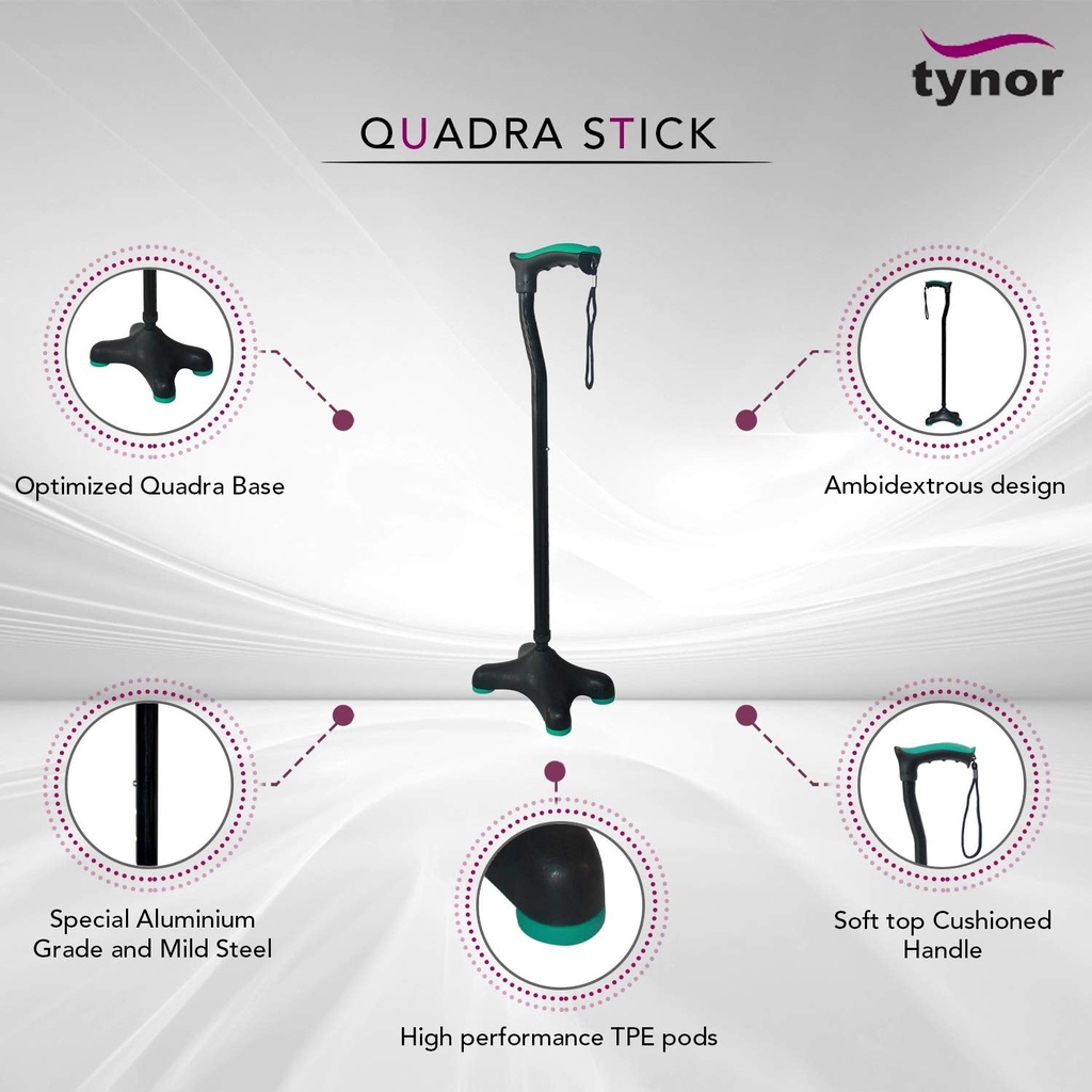Tynor Quadra Walking Stick L36 | Soft Top Handle