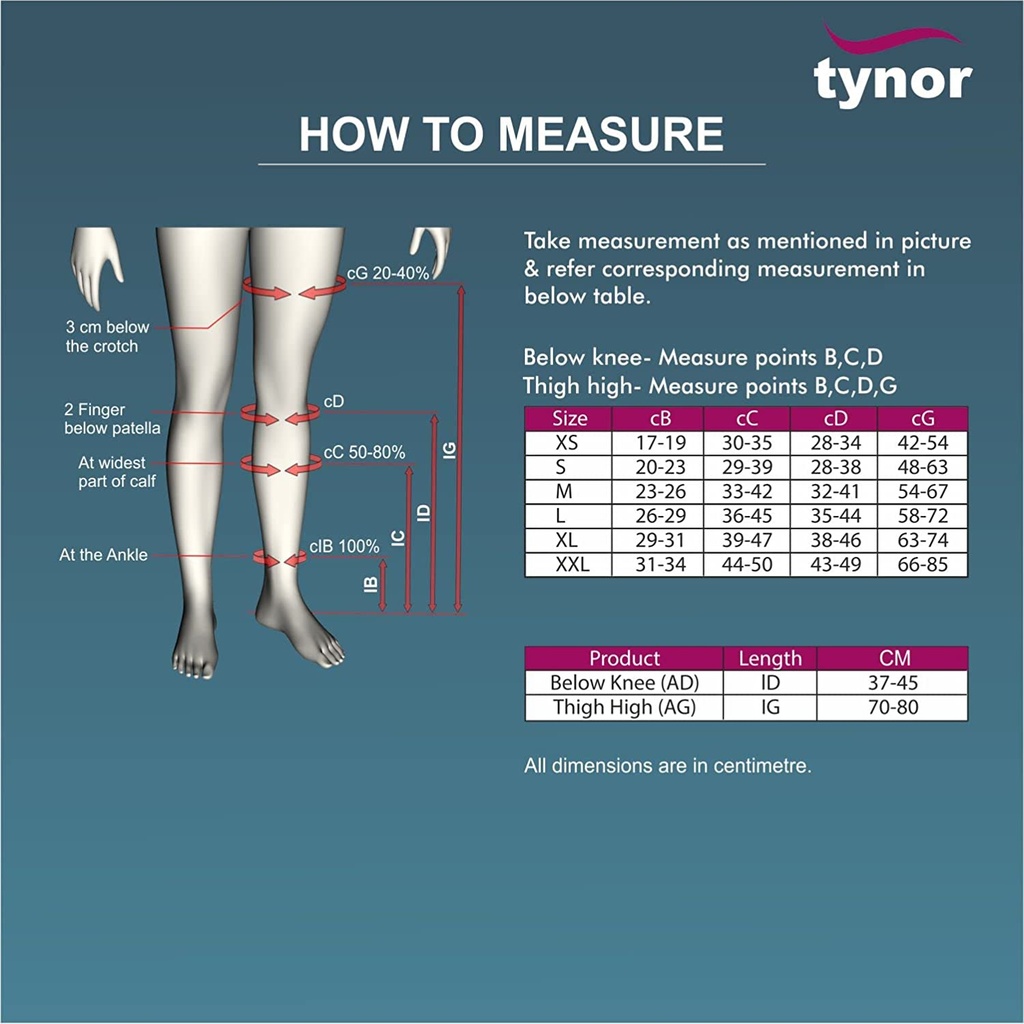 Tynor Compression Stockings Class 2 Thigh-High I70 | Graduated Support