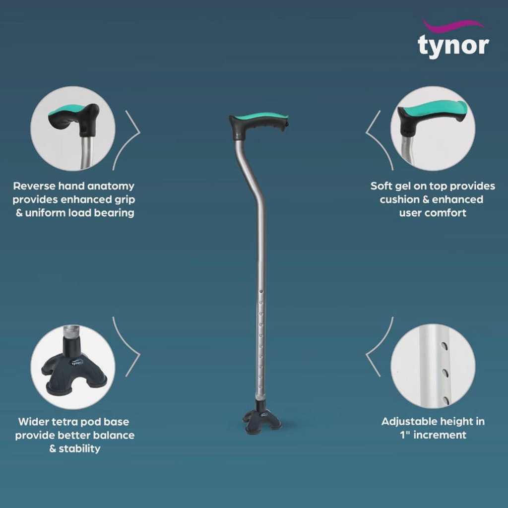 Tynor Tetra Walking Stick L 45 | 4-Point Quad Cane
