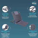 Tynor adjustable bed backrest with 6 angles, PU foam, steel frame, and ventilated fabric.