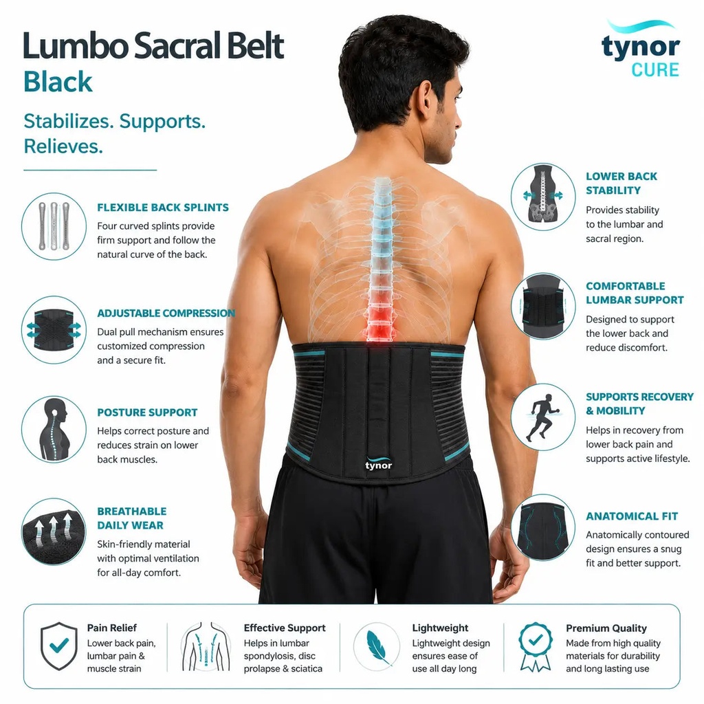 Tynor Lumbo Sacral Belt A06 Black | Back Support Australia